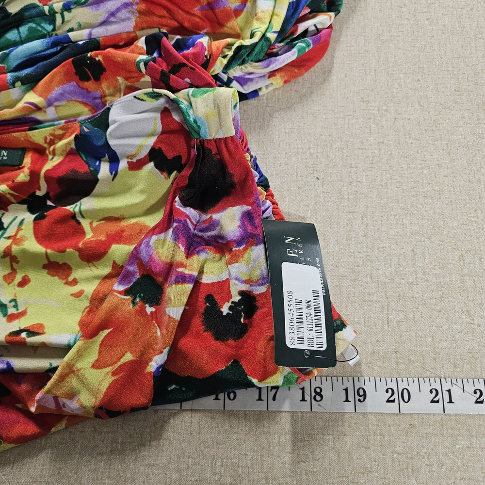Lauren Ralph Lauren Cowl Neck Wiggle Dress Sz 12 Ruched Watercolor Bloom NWT - Picture 4 of 9
